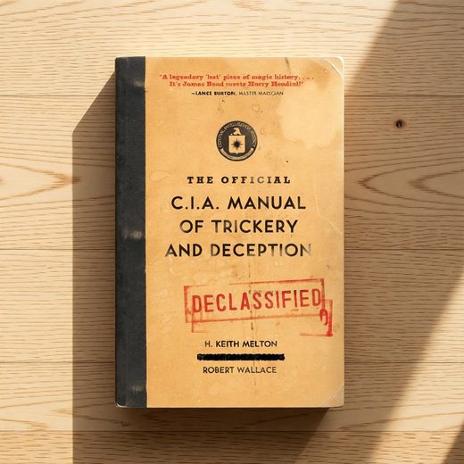 Tan book cover displaying the CIA Manual of Trickery and Deception with a red classified stamp.