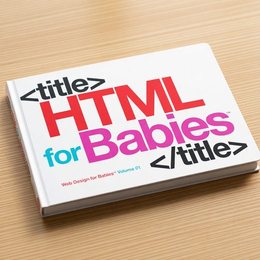 A colorful board book titled HTML for Babies, showing web design concepts on the cover.