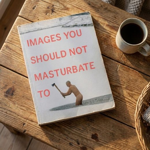 Book cover for Images You Should Not Masturbate To showing a man holding an axe.