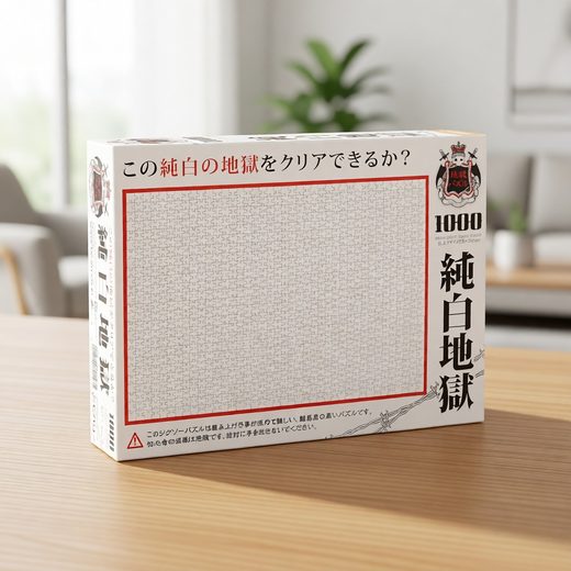 Monochromatic 1000-piece jigsaw puzzle box featuring Japanese text and a white grid pattern.
