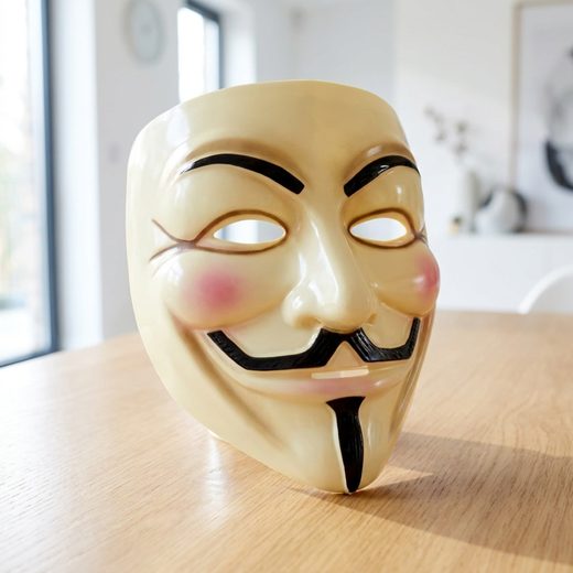 V for Vendetta mask in cream color with dramatic black mustache and goatee
