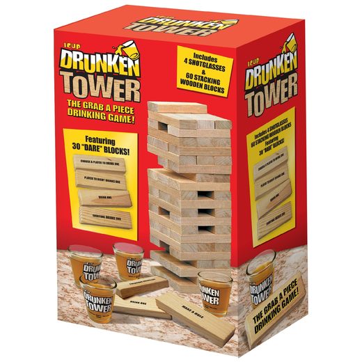 ICUP iPartyHard - Drunken Tower: The Grab A Piece Adult Drinking Game includes 60 wooden blocks^ 4 glass shot glasses