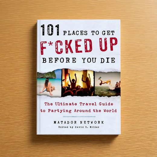 Book cover for a travel guide showing various scenes of people partying and dancing globally.